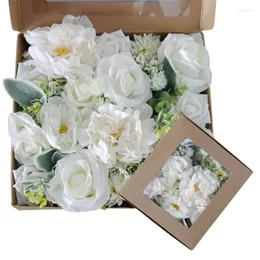 Conjunto de caixa combo de peônia artificial, flores decorativas para buquês de casamento diy, arranjos de peças centrais para festa de chá de bebê, decorações de casa