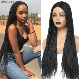 かつらの黒い編組アフリカンのかつらの手作りボックス編組wigすべての女性のための天然合成編組髪
