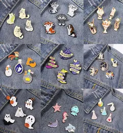 45 Pieces Enamel Pin Set Animal Cat Dog Sea Fish Chemical Science Witch Heart Halloween Brooch Space Astronaut Jewelry Gift Kid H9224028