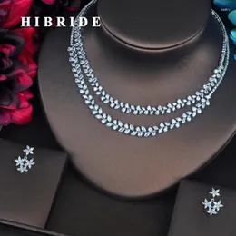 Necklace Earrings Set HIBRIDE Luxury Brilliant Cubic Zirconia Stone Dubai Women Jewelry Earring Sets Bride Dress Accessories Wholesale Price