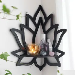 Storage Holders & Racks Gifts For Valentines Day Wooden Lotus Butterfly Shape Shelf Corner Display Shees Crystal Stone Rack Candle Hol Dhfca