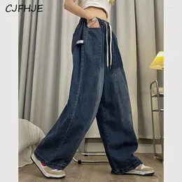 Women's Jeans CJFHJE Vintage Drawstring Cargo Women Fashion Loose Denim Wide Leg Pants High Waist All Match Trousers Female Streetwear