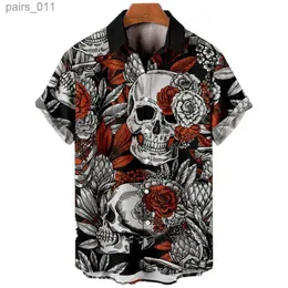 Koszule męskie Hawajskie Summer Horror Skull Koszule dla mężczyzn Vintage Casual 3D Print Rocker Gothic Rockabilly Short Sleeve Top Importowane odzież 240402