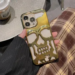 Fashion Hollow Out Skull Telefono per iPhone 15 Pro Max 14 13 12 11 Luxury Gold 3D Fonecase Shock Protep Cover Shell Vendita 2024-5