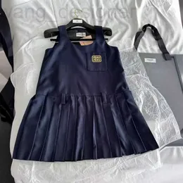 Basic & Casual Dresses designer MM Family 24ss New Academy Style Gold Thread Embroidered Logo Letter Navy Dress with Belt, Fashionable and Versatile YDVW