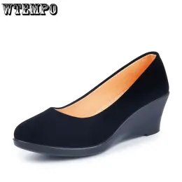 Bombas wtempo moda moda novo salto salto moda trabalho casual sloth sapatos mulheres lazer solteiro preto e velho pano de pano sapatos gotejamento