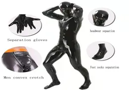 Costumi Catsuit Set da 4 pezzi Tuta sexy lucida da uomo Copertura completa del corpo PU Latex U Custodia convessa Catsuit Lingerie sexy Stretto Abbigliamento gay8819261