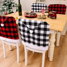 Krzesło okładki Bożego Narodzenia Czerwona czarna okładka jadalnia wesoła na navidad santa claus czapki ornament impreza domowa kuchnia dekoracja stolika