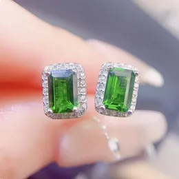 Brincos de parafuso prisioneiro natural real verde diopside brinco estilo retângulo 0.8ct 2 pçs pedra preciosa 925 prata esterlina jóias finas l243205