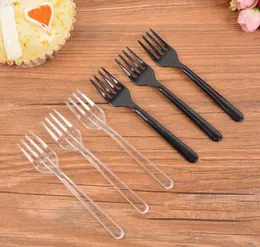 Forks Marka 5000pcs Plastik Tek Kullanımlık 3.9 "Mini Clear Siyah Çatal Küçük Meyve Seçim Parti Tatlı Kek Cupcake Büfe