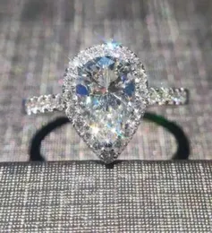 Todo o profissional recém chegados jóias de luxo 925 prata esterlina pêra corte branco topázio cz diamante casamento coração banda anel for9547939