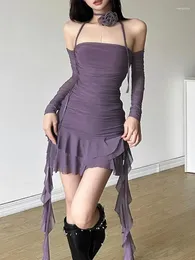 Sukienki swobodne kobiety y2k estetyczna sukienka camisole szczupła talka tunika streetwear seksowna plisowana harajuku boob tube top vestido de mujer