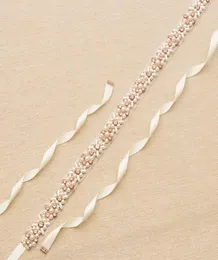 Szarowie ślubne Pasek ślubny 2019 Rose Gold Rhinestone Pearls Akcesoria Pasek 100 Ręcznie robione 8 kolorów Białe Ivory Blush Bridal Sash5868129