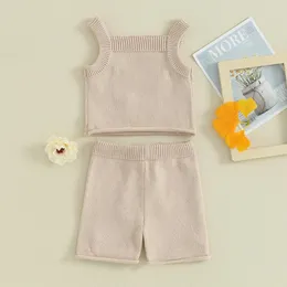 Set di abbigliamento Bambino Neonata Completo Estate Stampa floreale Canotta lavorata a maglia Canotta Top Pantaloncini elastici Set Abiti Boho