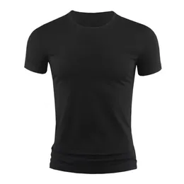 Summer Mens Short Shirt Tshirt Basic Plain Gym Gym Muscle Muscle Neck Tshirts Slim Fit Tops Tee Tee Clothing for Man 240321