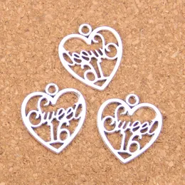 Charms 80sts antika Sier Plated Bronze Heart Sweet 16 Pendant DIY Necklace Armband Bangle Findings 21x19mm Drop Leverans smycken Com Dhttb
