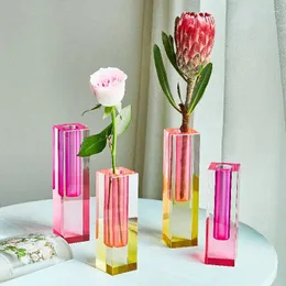 花瓶フロリドルモダンレインボーピラーバッド花瓶テーブルトップガラス豪華な装飾アクリルクリスタルノルディックルームデコレーションホーム