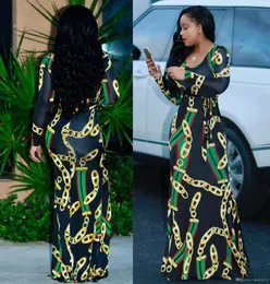 2019 Nuovi abiti da ballo Tradizionale stampa africana Abito lungo Dashiki Elastico Abiti da sera eleganti Catena vintage Stampata Plus size1876360