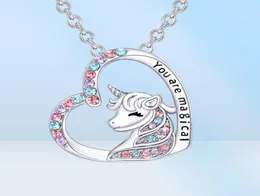 Unicorn Pendant Necklace Cute Lucky Heart Crystal Birthstone Horse Necklaces You Are Magical Jewelry Birthday Gift Girls58589869419886