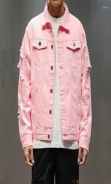 Men039s Jacken Plus Größe 5XL Rosa Schwarz Zerrissene Denim Jeans Hip Hop Streetwear Löcher Lässige Mode Männer Frauen Distressed Solide 7932468