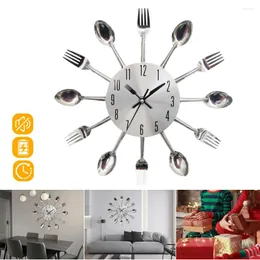 Wall Clocks 31CM 3D Circular Clock Metal Tableware Knife Fork Style Fashion Modern Silent For Home Restaurant Decoration