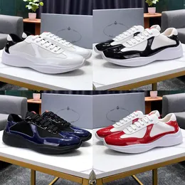 America Cup Luxury Shoes Designer Men Trainers Patent Leather Fabric Sneakers Linea Rossa Lace Up Casual Shoe Black Green White Red Blue Size 38-45