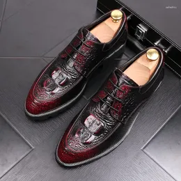 Casual Shoes Mens Fashion Wedding Party Dresses Genuine Leather Alligator Grain Oxfords Shoe Platform Sneakers Chaussures