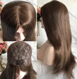 Wigs Finest Mongolian Hair Kosher Wig Silky Straight Brown Color Virgin Human Hair Silk Base Jewish Wigs for White Women Fast Express D