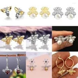 Stud Earrings Fancy Two Tone Honey Bee For Women Matte Metal Color Animal Birthday Girl Gift Statement Jewelry
