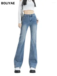 Jeans da donna Boliyae pantaloni elastici streetwear da donna a vita alta retrò americani retrò pantaloni in denim lavato da strada alla moda Y2K