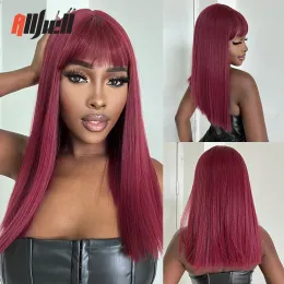 Perucas de comprimento médio perucas sintéticas Cherry Red Straight Wig com franja para mulheres negras Afro Party Cosplay Hair Wigs Resistente ao calor