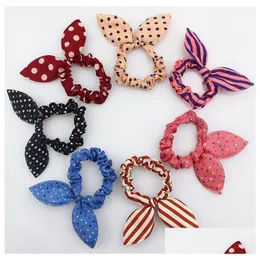 Hair Accessories Kids And Lady Head Band Cute Polka Dot Bow Rabbit Ears Headband With Elastic Scrunchy Woman Ponytail Holder Styles Fa Dh5Wd