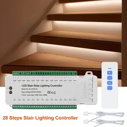 Treppensteuerung, 16/28 Stufen, Dual-PIR-Bewegungssensor, LED-Treppenlicht, LED-Streifen, RF-Fernbedienung, mehrere Modi, Treppenstufe