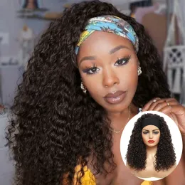 Wigs Headband Wig Deep Wave Synthetic Wig 20 Inch Kinky Curly Wavy Brown Red Hair With Highlights for Black Women Soku Glueless Wigs
