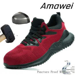 Stövlar Amawei Men Boots Sneakers Construction Safety Shoes Steel Toe Work Boots Breattable Sports Styles Work Shoes LBX903