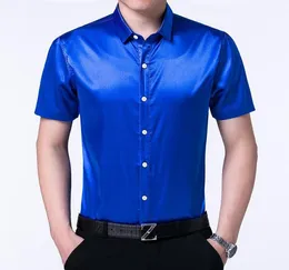 Men039s Kleid Shirts Herren Hohe Qualität Sommer Seide Reine Farbe Männlich Casual Satin Kurzarm Weiche Clothes5023768