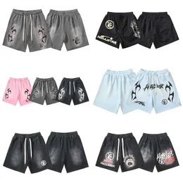 Hellstar Studios ins Trendy Summer Leisure Sports Mars and Womens Washed Shorts and Capris