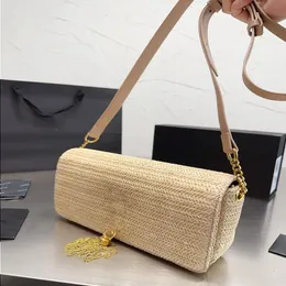Дизайнерская сумка Женская соломенная сумка Кожаная сумка через плечо Высшее качество Модные роскошные пляжные каникулы Высококачественные тканые сумки-мессенджеры на одно плечо