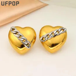 Stud Earrings 2024 Arrivals Creative Luxury Stainless Steel Heart 3A Cubic Zircon Inlaid Hollow Gold Color Ear For Women