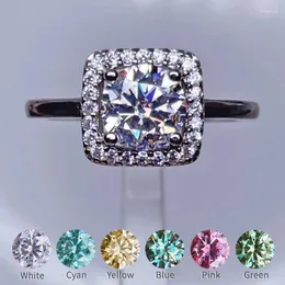 Pierścienie klastra w sprzedaży prawdziwy pierścień Moissanite 1ct Square Design niebieski zielony żółty różowy kamień szlachetny 925 Srebrny biżuteria dla kobiet