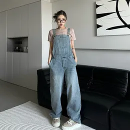 Designer kvinnors jeans brev logotyp mode casual vår sommar damer retro lös bred ben jumpsuit denim overall byxor byxor