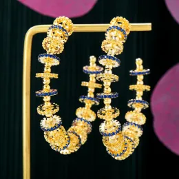 귀걸이 Godki Fashion Gold Flower Cubic Zirconia Earrings Trendy Charms Dubai Big Round Hoop 성명서 여성 웨딩 쥬얼리 이어링