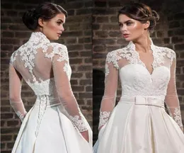 Avvolgimenti da sposa a collo alto con applicazioni in pizzo bianco avorio con maniche lunghe Giacche bolero da sposa velate Accessori da sposa in tulle personalizzati M6497688