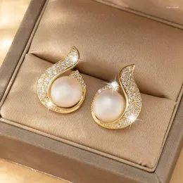 Stud Küpeler Caoshi Zarif Simüle Simüle İnci Noble Lady Brilliant Zirkonia Ear Angagement Moda Düğün Aksesuarları