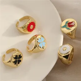 Cluster Ringe HECHENG Sommer Gänseblümchen Herz Blume Ring Metall Cooper Für Frauen Bunte Schmuck Mädchen Party Geschenk