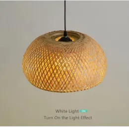 Rattan Bamboo Lantern Pendant Lamps天然レトロレストラン吊り光光手織り竹ランプシェードE27照明器具