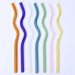 Canudo de vidro reutilizável, canudo colorido ondulado com alto teor de borosilicato, tubo de vidro para lembrancinhas de festa, bar, utensílios para bebidas