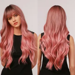 かつらは、女性用の前髪の波のかつらを備えたOnenonly Omber Pink Synthetic Wigs Cosplay Party Natural Hair High Quality Wig