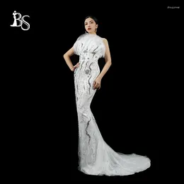 Festklänningar Baisha skräddarsydd aftonklänning ärmlösa handgjorda pärlor bröllop gala för kvinnor spets formell med svans H1589