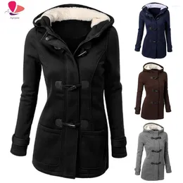 Men's Jackets 2024 Winter Fashion Women Solid Color Horn Buckle Hooded Long Sleeve Coat Autumn And Woman Overcoat